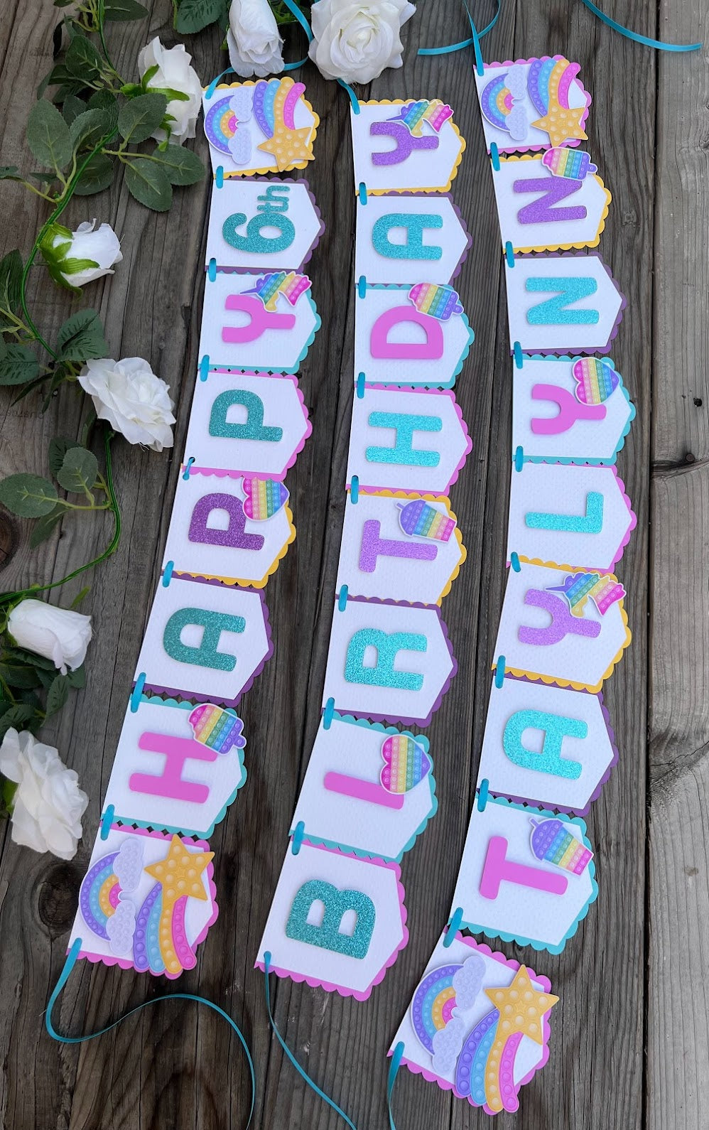 POP IT Happy Birthday Banner - Pastel colors