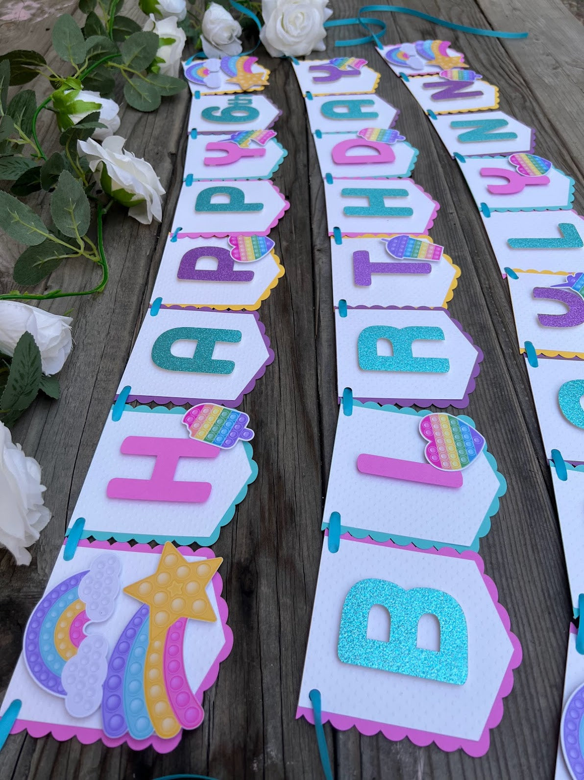 POP IT Happy Birthday Banner - Pastel colors