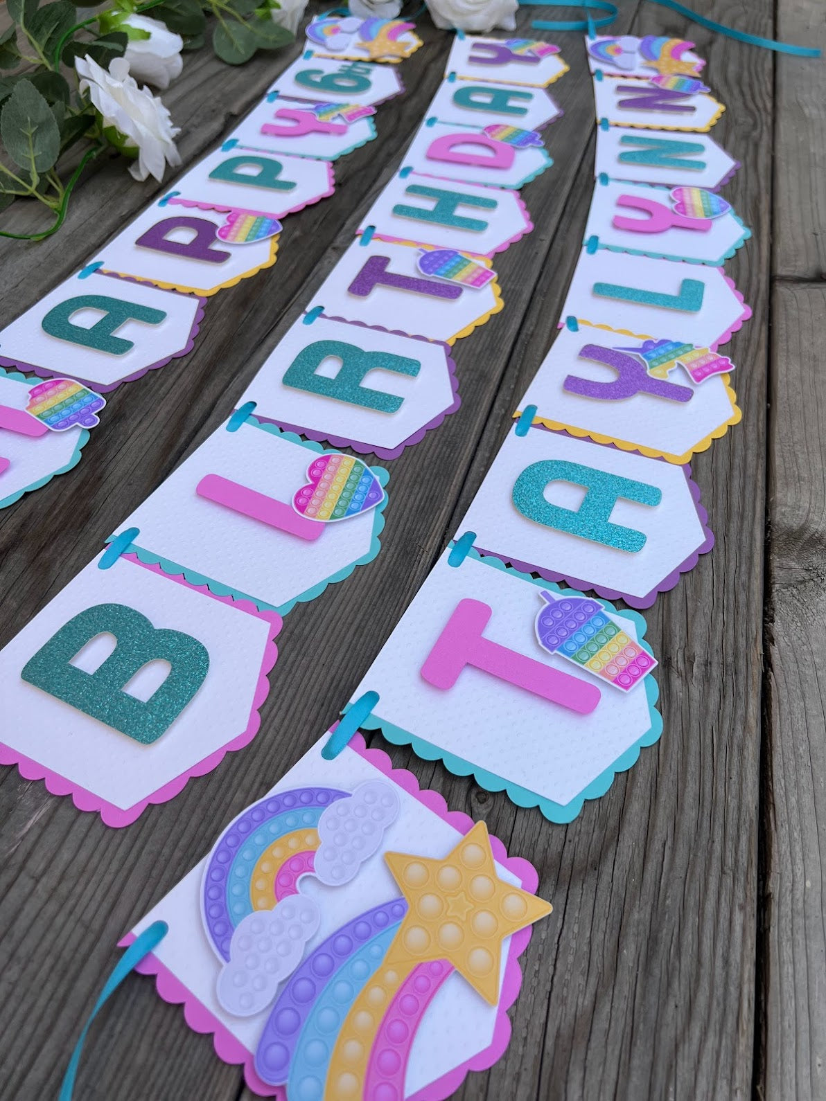 POP IT Happy Birthday Banner - Pastel colors