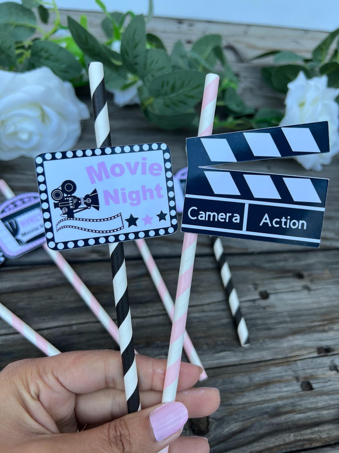 Movie Night Party Straws, Movie Night cupcake toppers