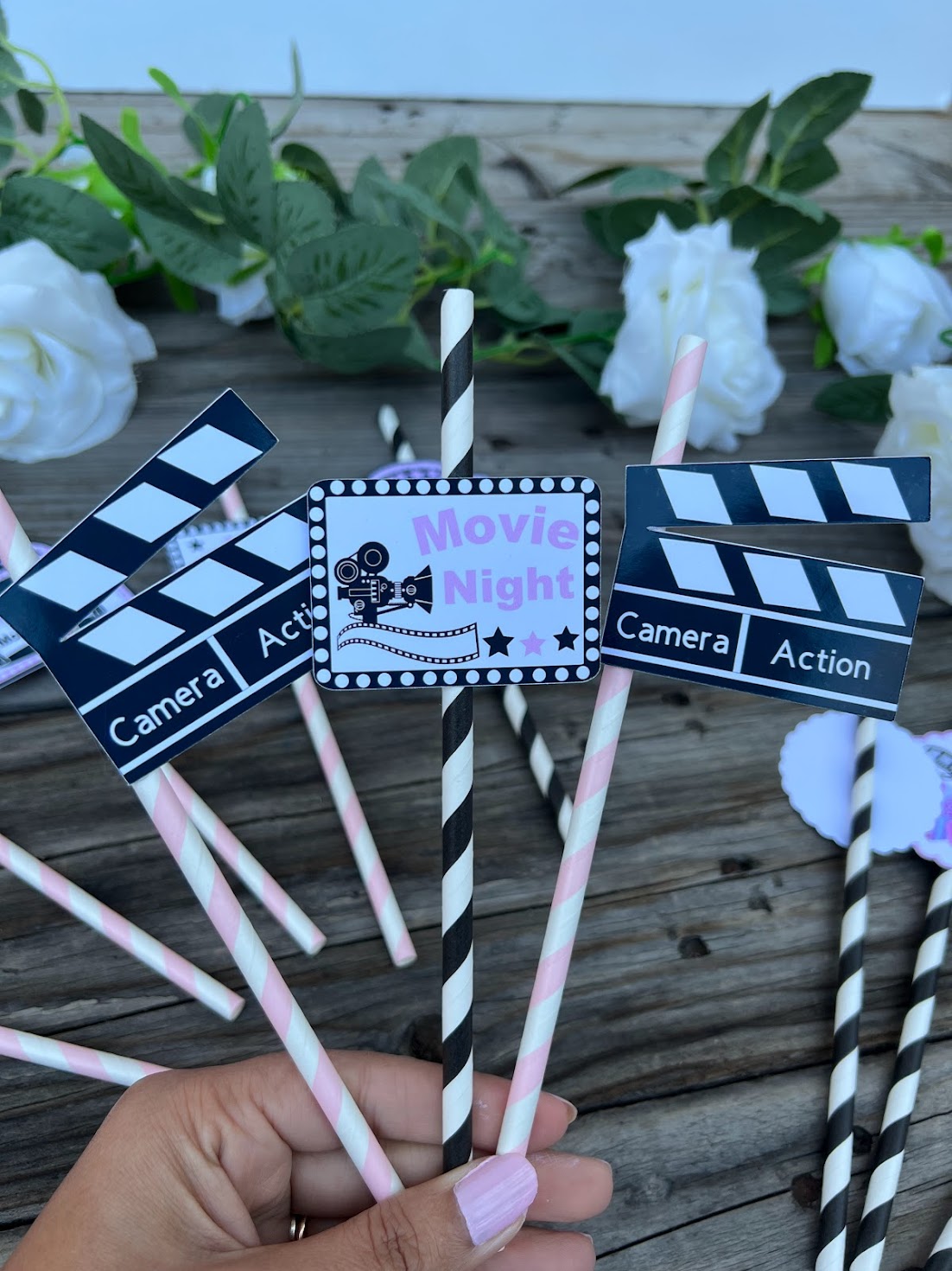 Movie Night Party Straws, Movie Night cupcake toppers