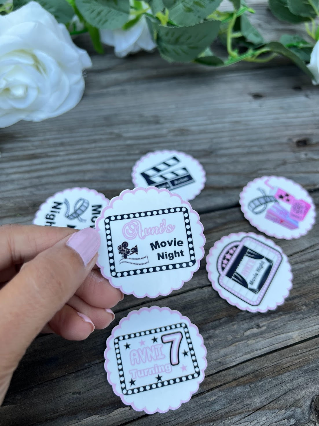 Movie night drink stickers, Movie night Birthday Decorations