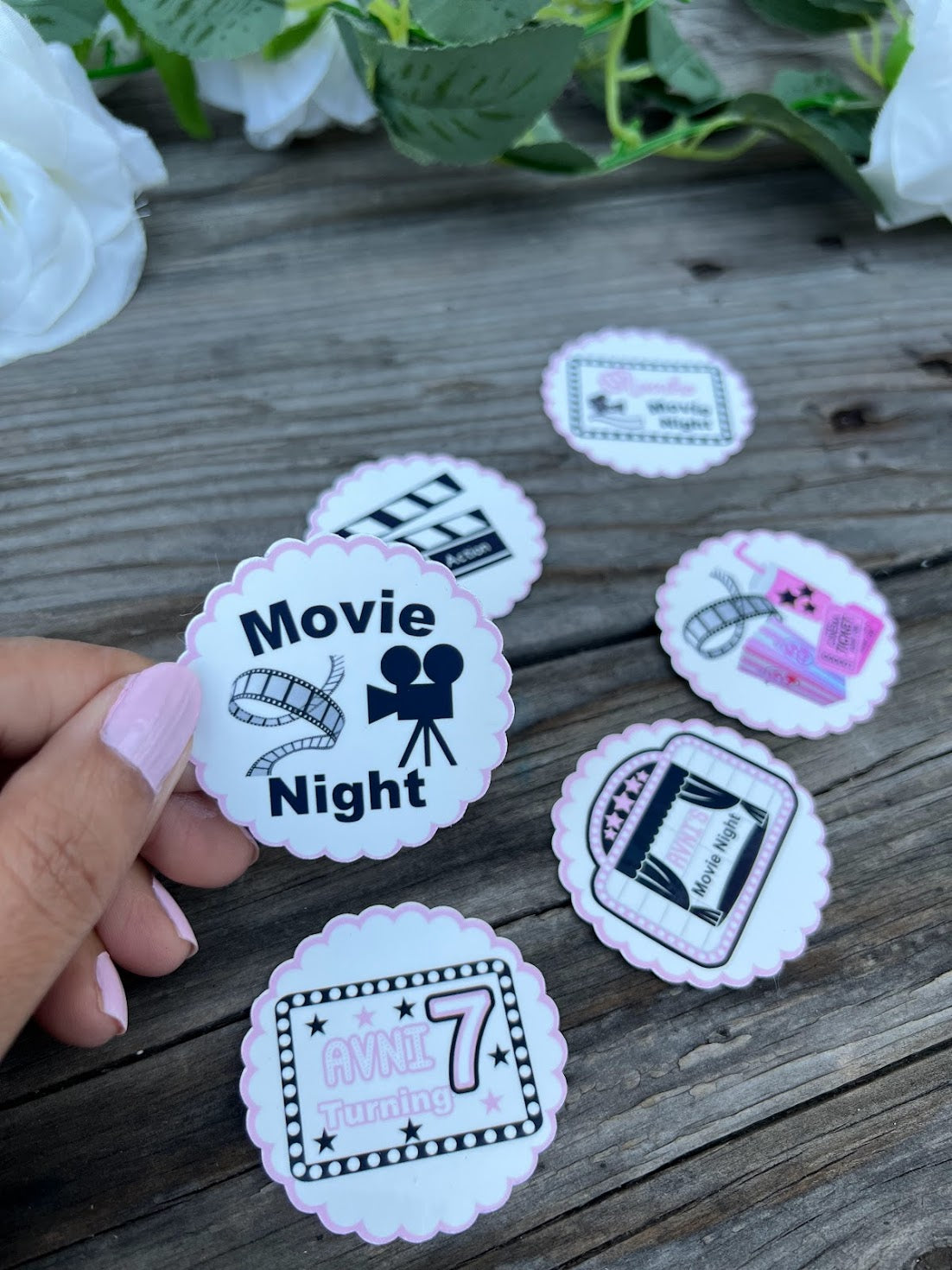 Movie night drink stickers, Movie night Birthday Decorations