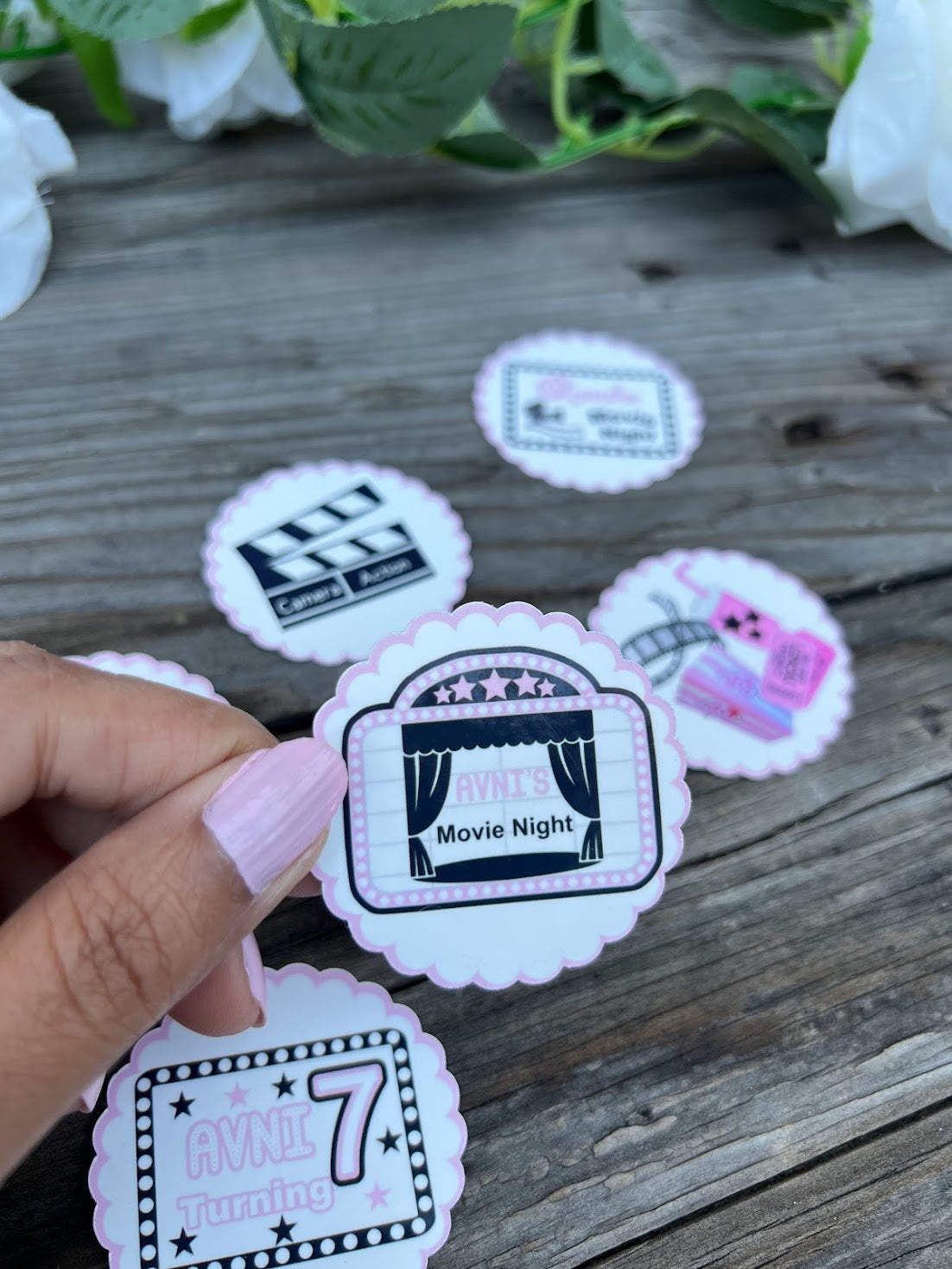 Movie night drink stickers, Movie night Birthday Decorations