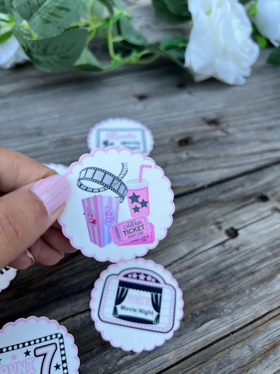 Movie night drink stickers, Movie night Birthday Decorations