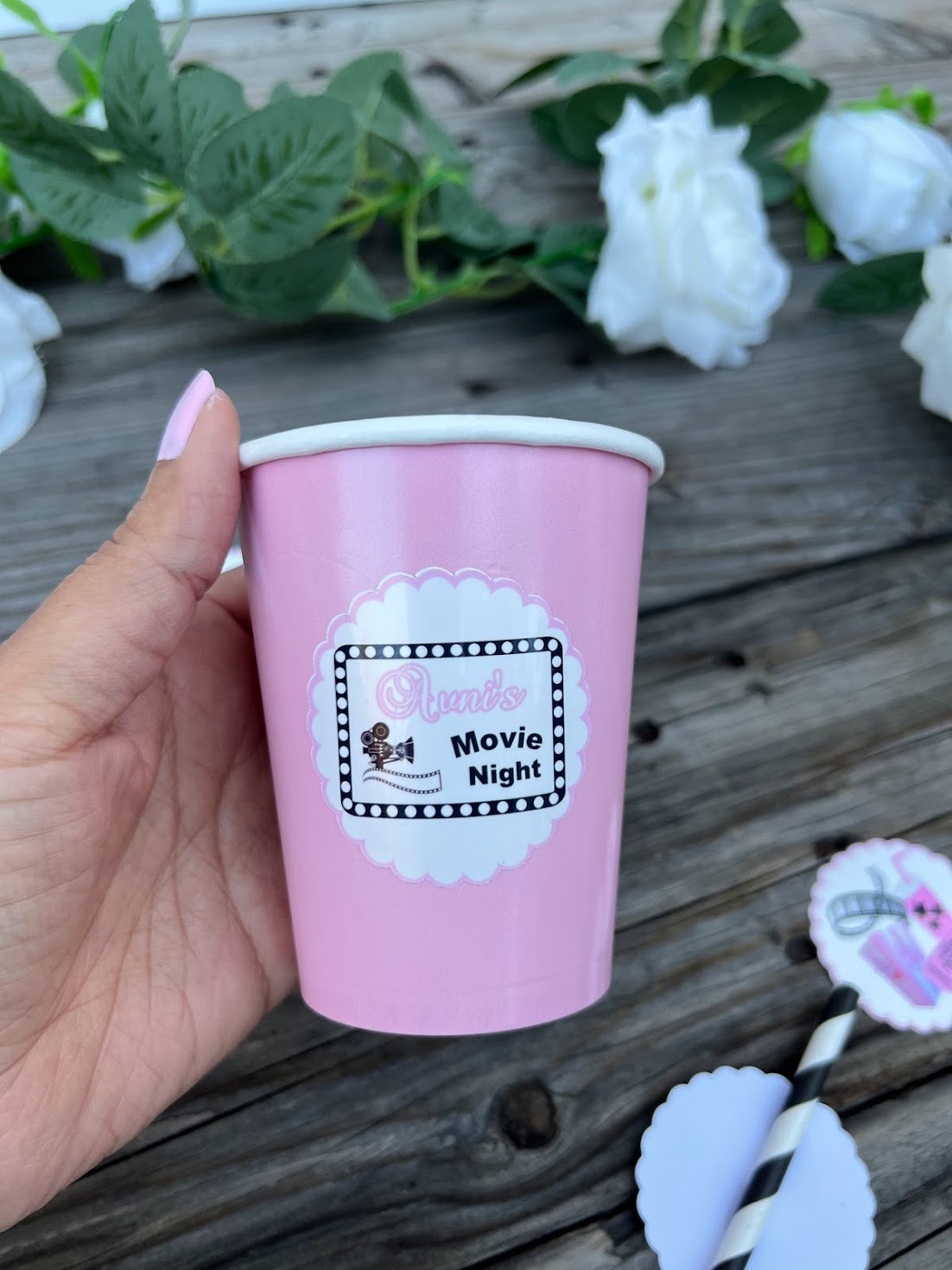 Movie night drink stickers, Movie night Birthday Decorations