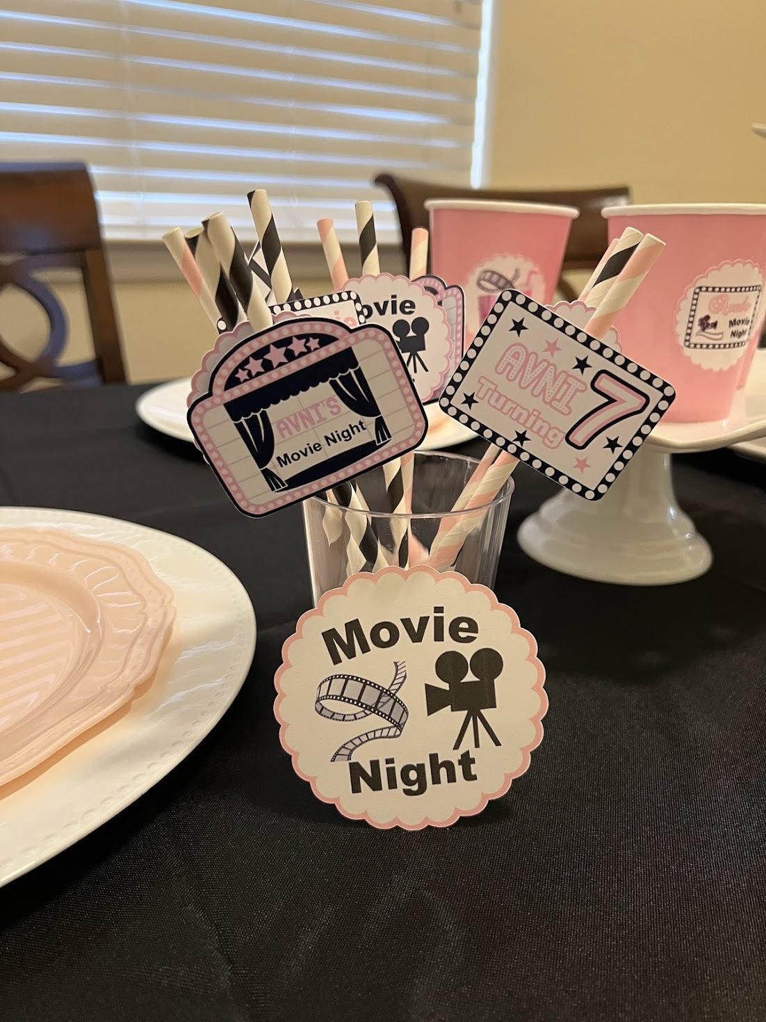 Movie Night Party Straws, Movie Night cupcake toppers