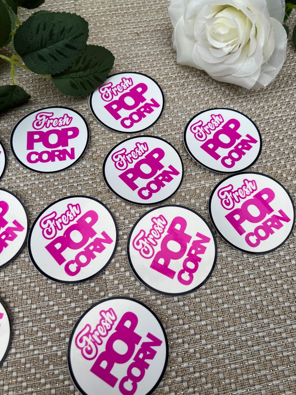 Movie night Fresh popcorn stickers - Hot pink and Black