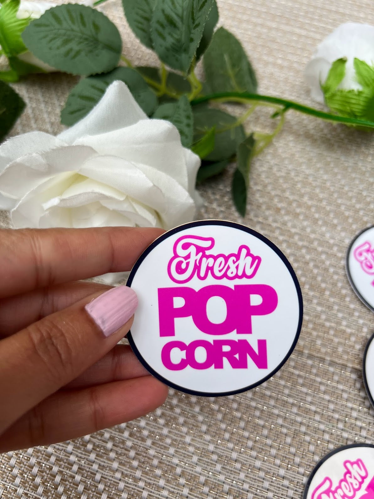 Movie night Fresh popcorn stickers - Hot pink and Black