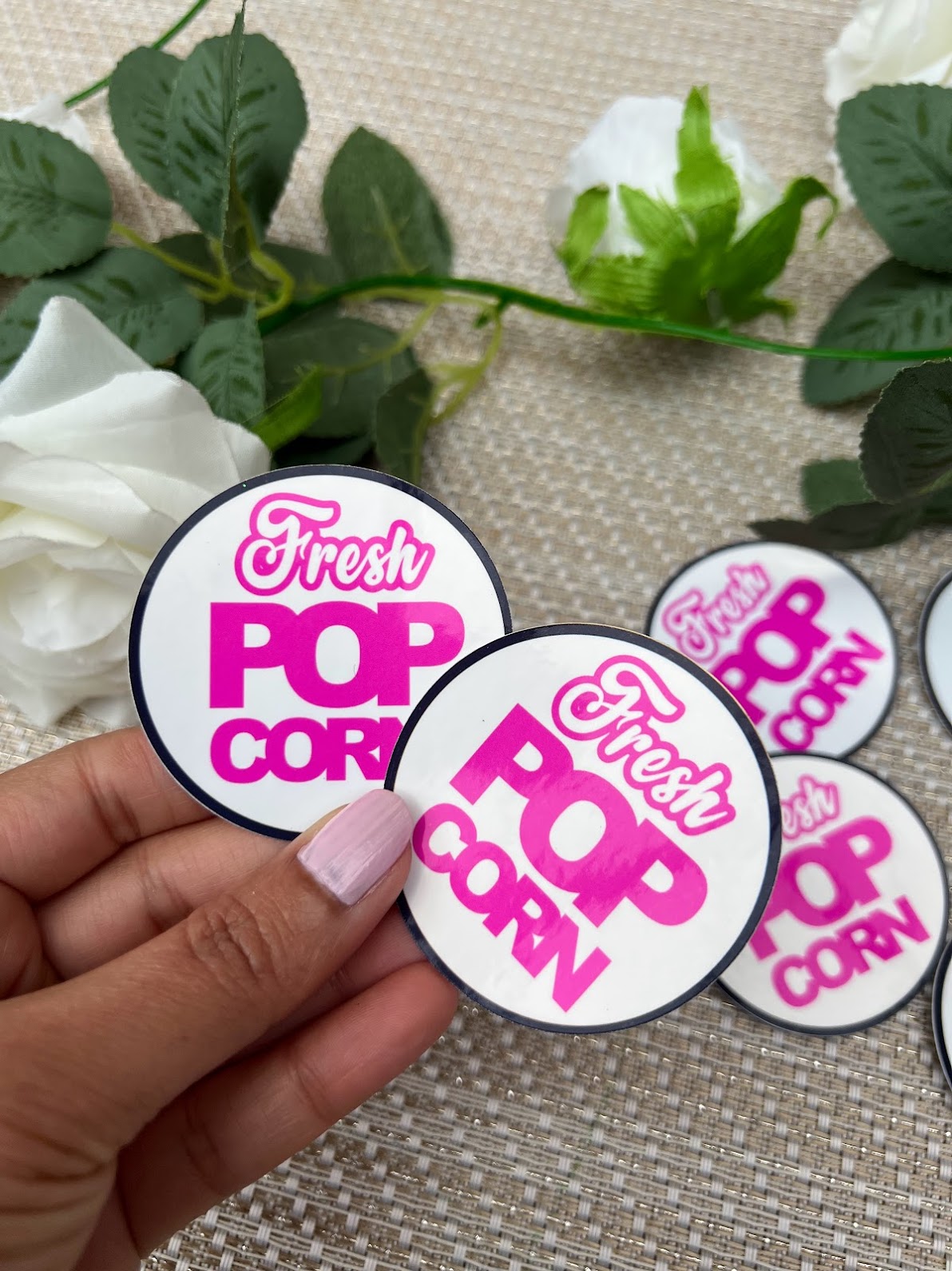 Movie night Fresh popcorn stickers - Hot pink and Black