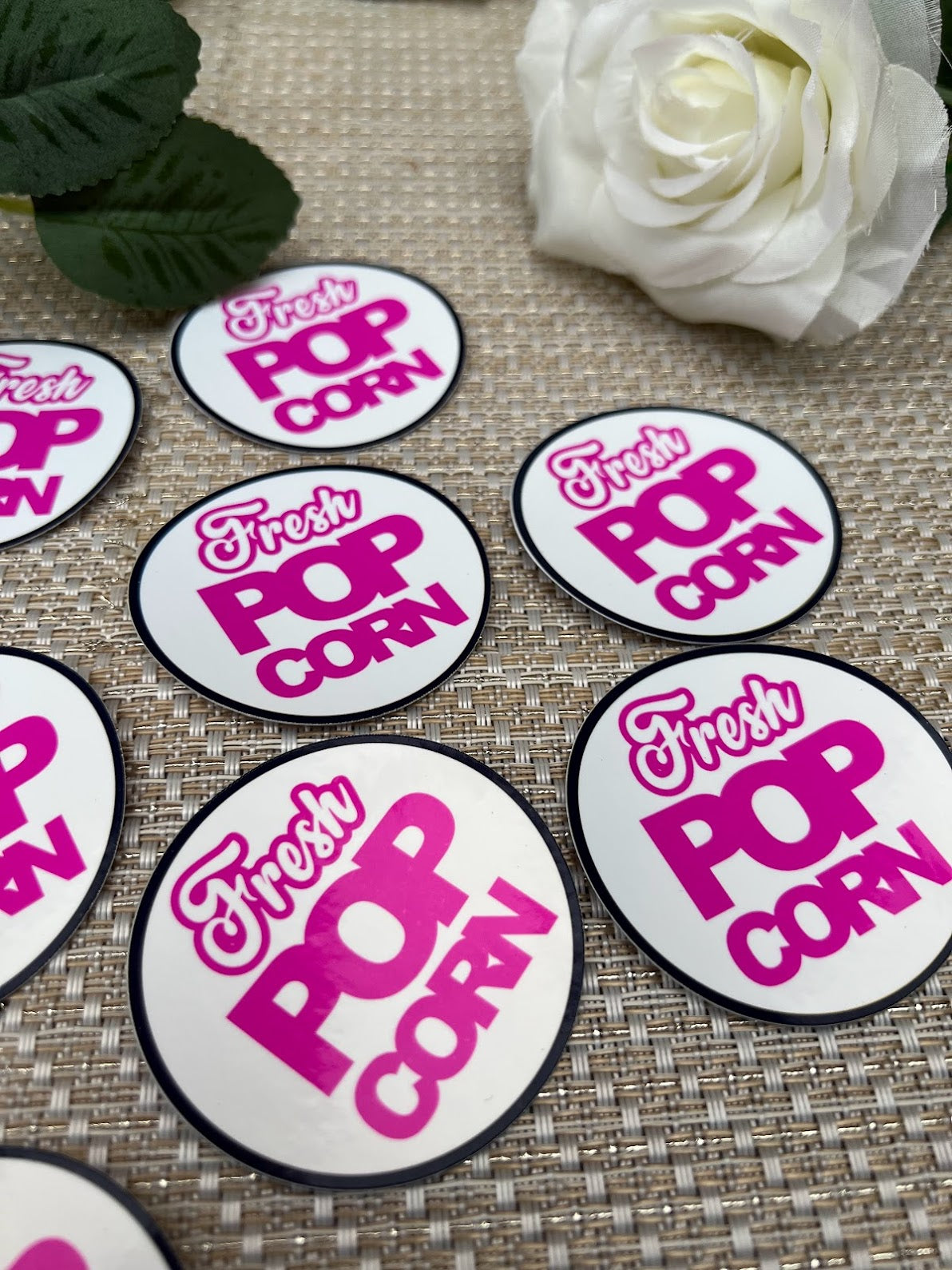 Movie night Fresh popcorn stickers - Hot pink and Black