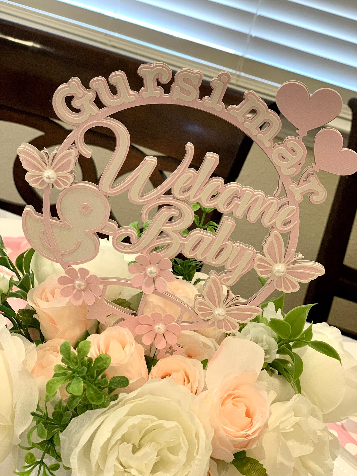 Butterflies and Floral welcome baby cake topper