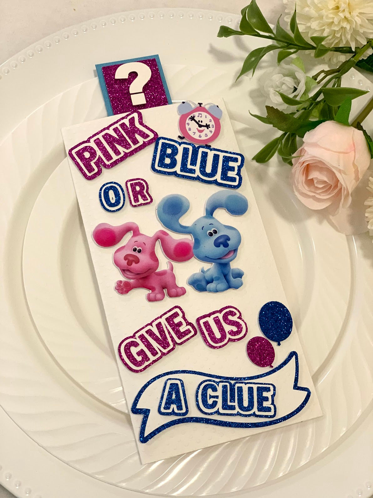 POP OUT 3D Blue Clue theme invitations for Gender reveal