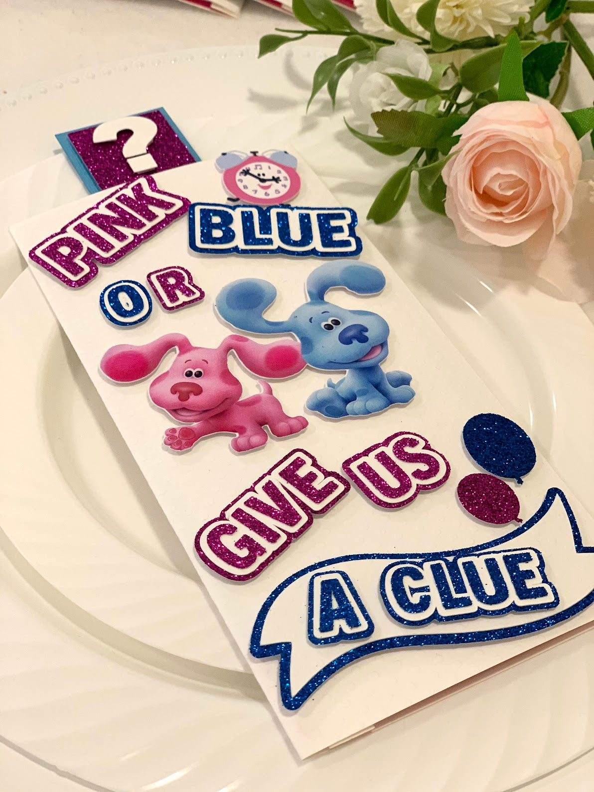 POP OUT 3D Blue Clue theme invitations for Gender reveal