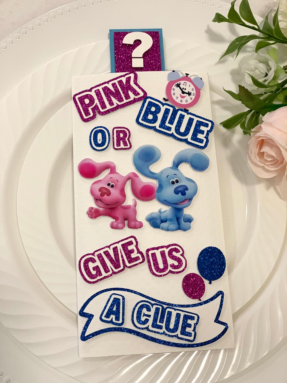 POP OUT 3D Blue Clue theme invitations for Gender reveal