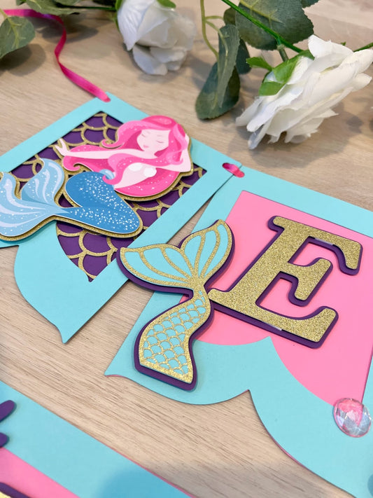 Mermaid birthday Banner, Pastel birthday Banner