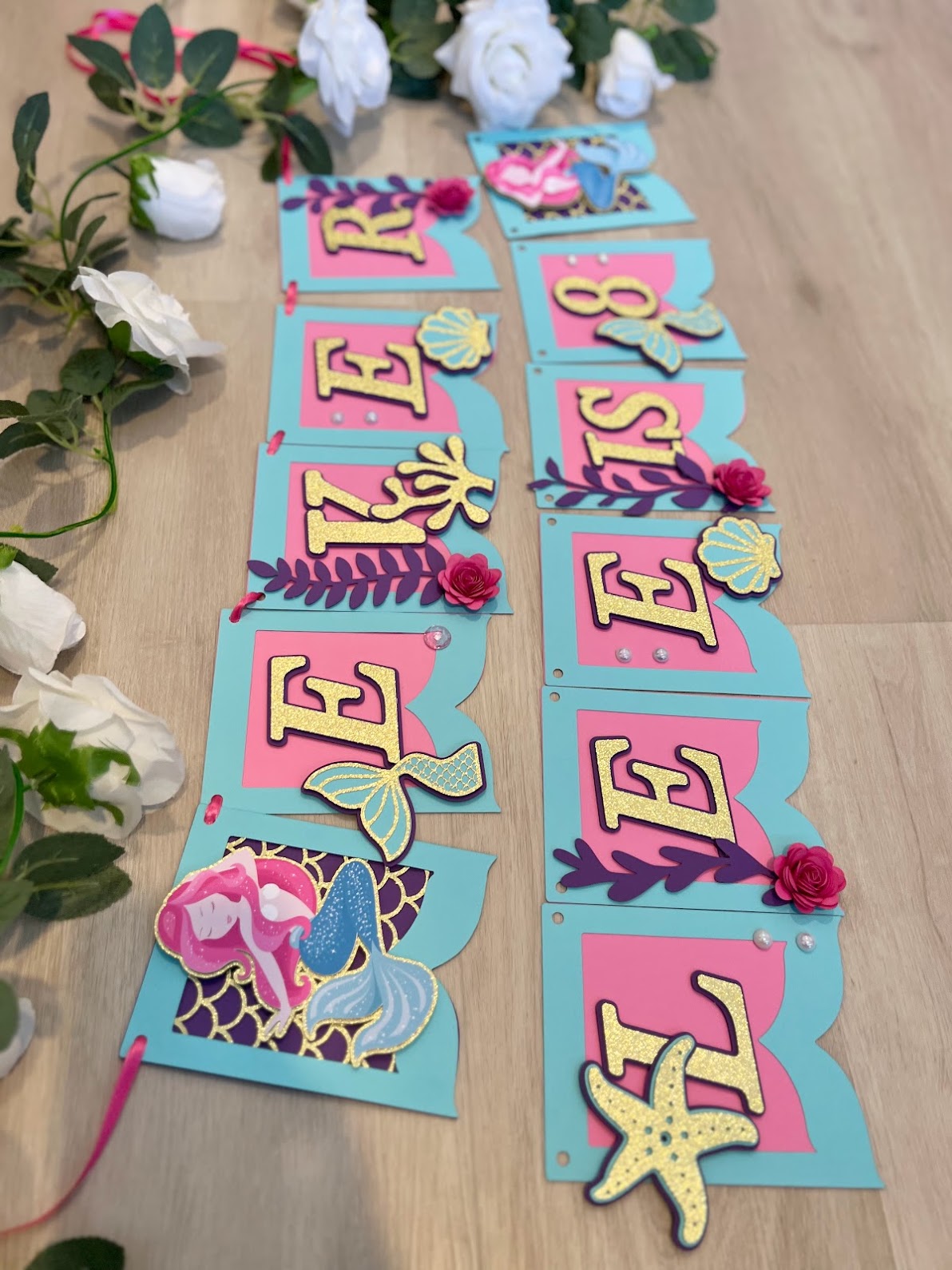 Mermaid birthday Banner, Pastel birthday Banner