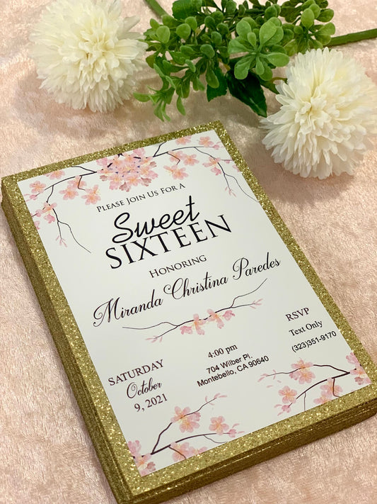 Sweet Sixteen Butterfly and Cherry Blossom flowers invitations