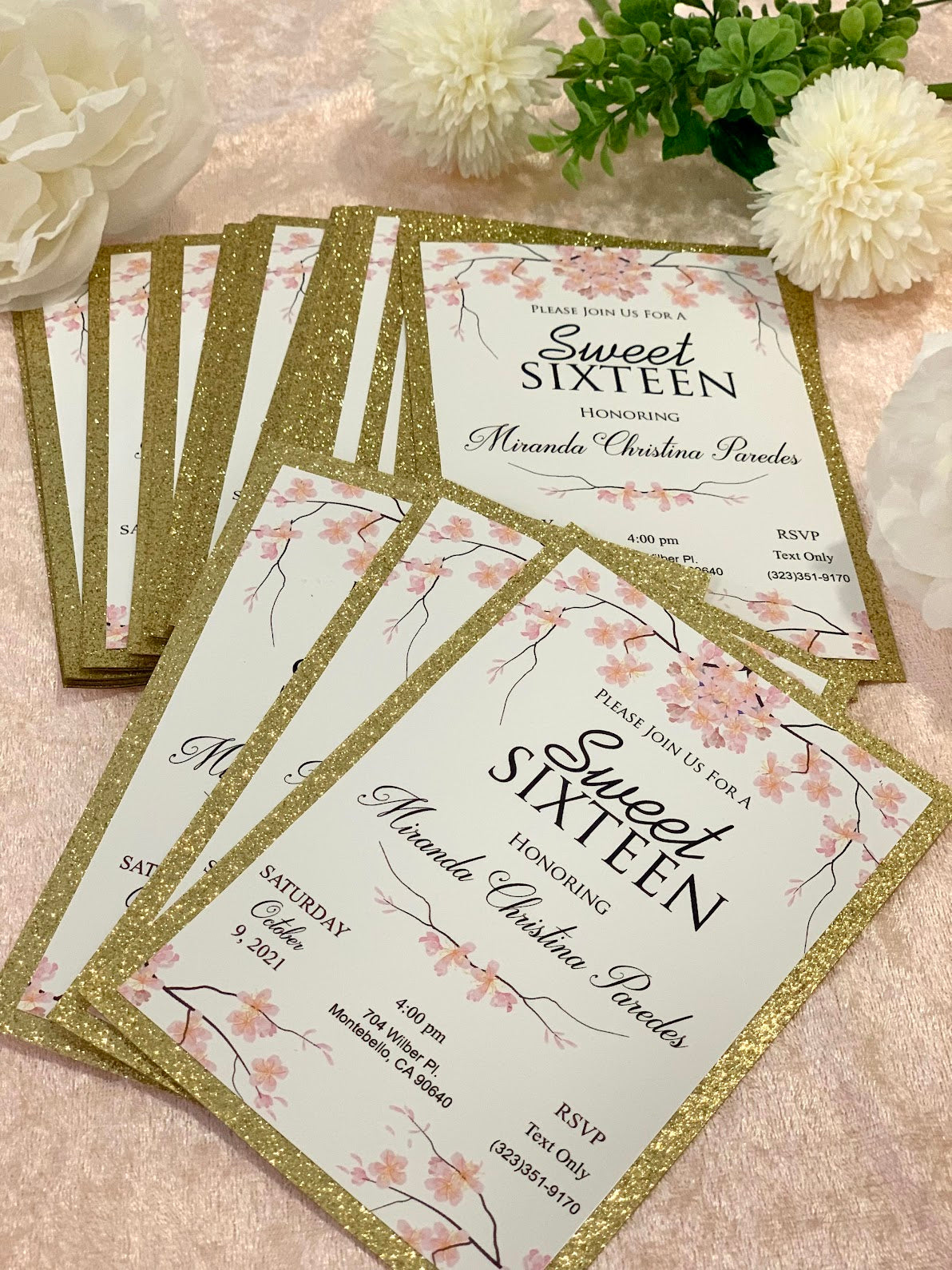 Sweet Sixteen Butterfly and Cherry Blossom flowers invitations