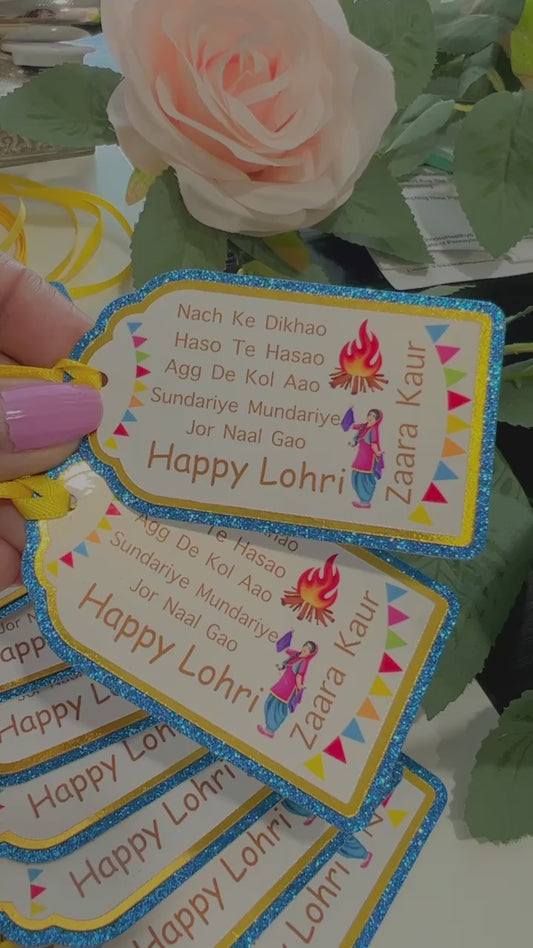 Lohri party gift tags - Blue and yellow (for Girls)